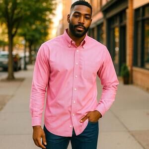 Daniel Cremieux Men’s Signature Collection Striped Salmon Dress Shirt Size Large